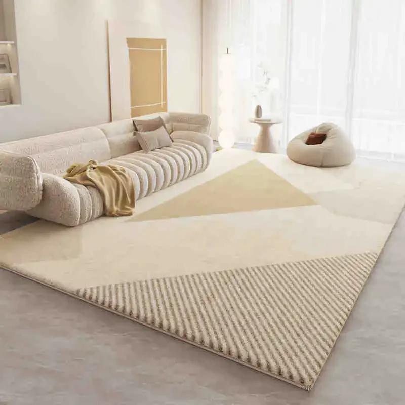 Soft Cream-Colored Thickened Non-Slip Carpet Plush Rug for Living Room Bedroom Home Sofa Coffee Table Anti-Cold Floor Mat