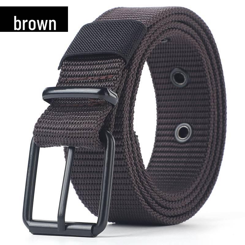 

Men s Canvas and Leather Pin Buckle Belt - Sturdy, Versatile, Extended Length, Ideal for Military Training and Students 120 cm кавовий