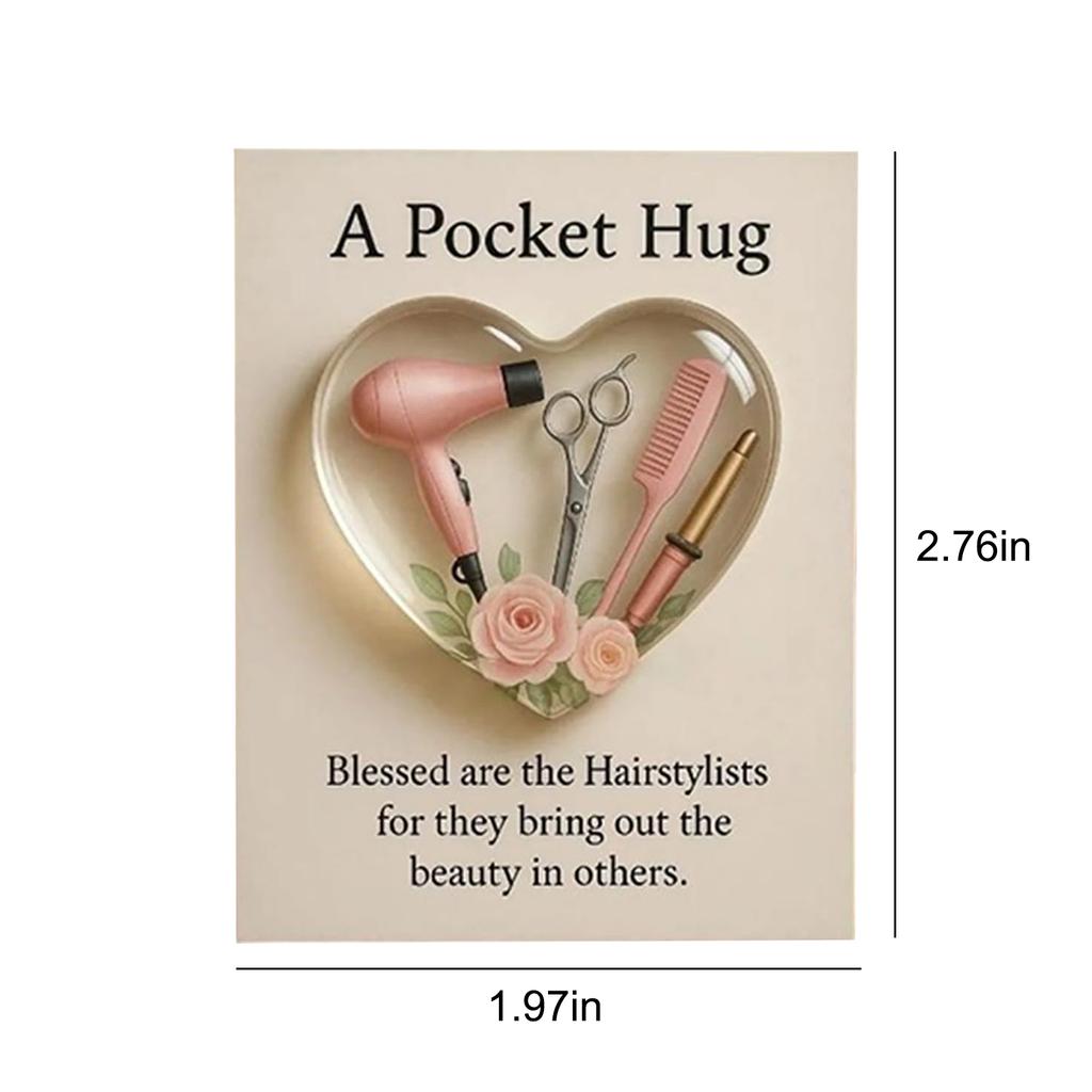 Mini Hairdresser Tools Heart Pocket Hug Token with Greeting Cards Pocket Charm Thank You Gift for Your Hairstylist