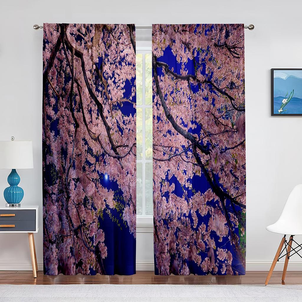 Cherry Blossom Flowers Pink Floral Tulle Curtains for Living Room Bedroom Decoration Modern Chiffon Sheer Voile Kitchen Curtain