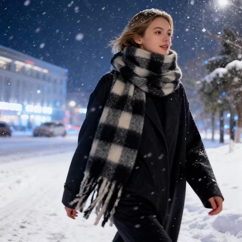 1-4pcs Thickened Plaid Scarf for Women Soft Warm Winter Windproof Wrap for Daily Outdoor Activities Versatile Fashion Accessory