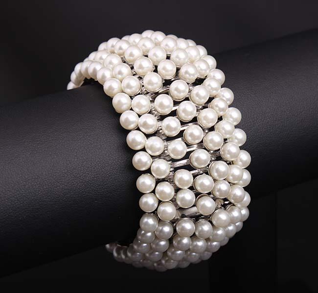 Exaggerated Pearl Metal Elastic Wide Bracelet Bracelet Female Big Brand Accessories