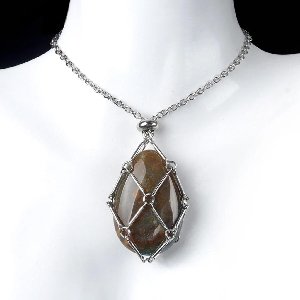 Collar con colgante de jaula ajustable de piedra Natural, cadena de acero inoxidable, Unisex, para regalo de cumpleaños