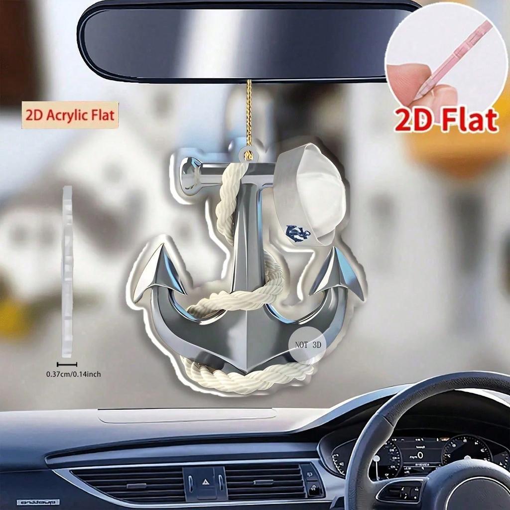 1 Simple Line Anchor Charm - Pre-Bored, Maritime, Versatile | for Vehicle, Bag, Keychain, Nautical, Acrylic Ornament