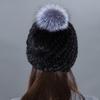 Women Winter Real Mink Fur Beanie Hat With Sliver Fox Pompom Warm Woven Knit Lined Caps Female Fashion Winter Hat