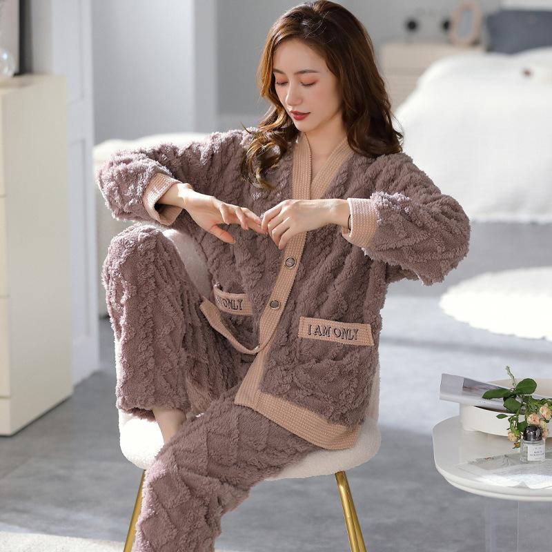Pajamas Women'S Winter Coral Fleece Thickened Fleece Warm Women'S Autumn And Winter Flannel Korean Version Women'S Winter Loungewear