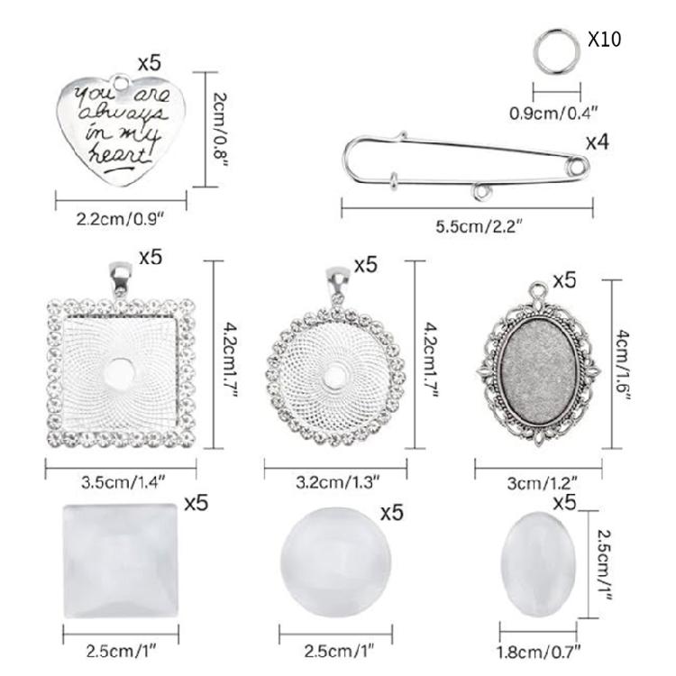 Silver Pin Brooch Kit with Heart Pendant Rings for Craft Jewelry Production