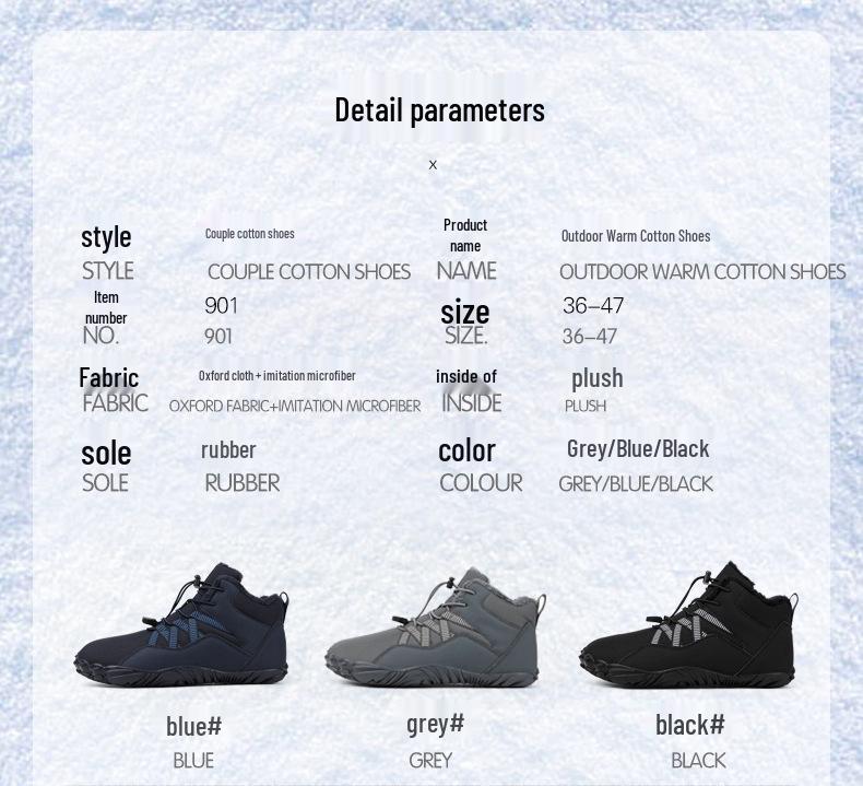 Men's Winter Non-slip Lace-up Cotton Snow Boots, Mid-top Sport Style, Couple's Edition.