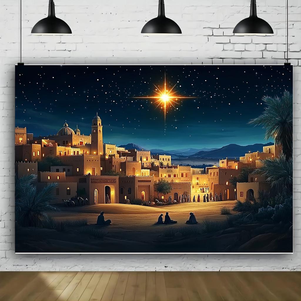 2D flat 1pc Nativity scene background, the Star of Bethlehem and the Wise Man, suitable for Christmas party decoration