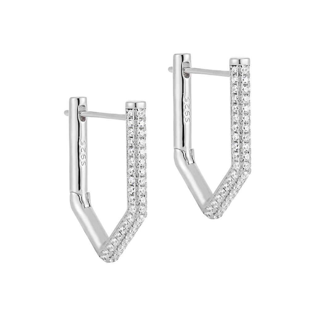 V Shape Fashion Hoop Earrings ,925 Sterling Silver Earring,18k Gold Plated Zirconia Earring for Women