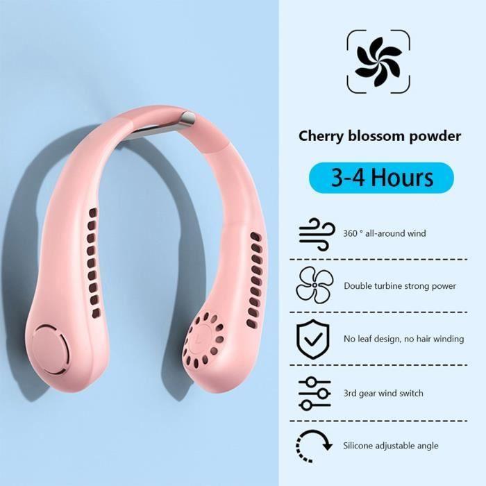 Ventilateur de Cou USB 4000 mAh Rechargeable Silencieux - Rose - BOOLING - Portable