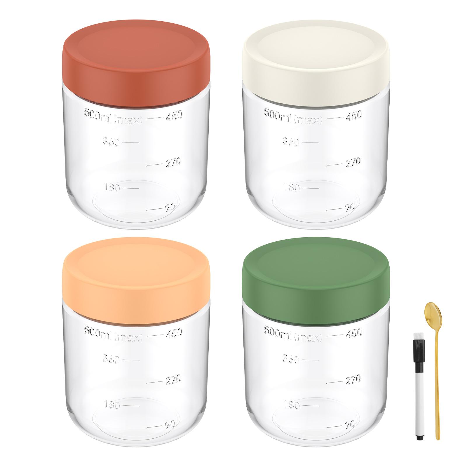 

4Pcs 500ml Clear Glass jars with Airtight Lids Oats Containers Stackable Wide Mouth Oatmeal Containers for Yogurt Pudding Jam