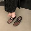 Fishnet Shoes Ballet Shoes Women's 2025 New Mesh One-word Buckle Outer Wear Flat Bottom Hollow Retro Mary Jane Single Shoes