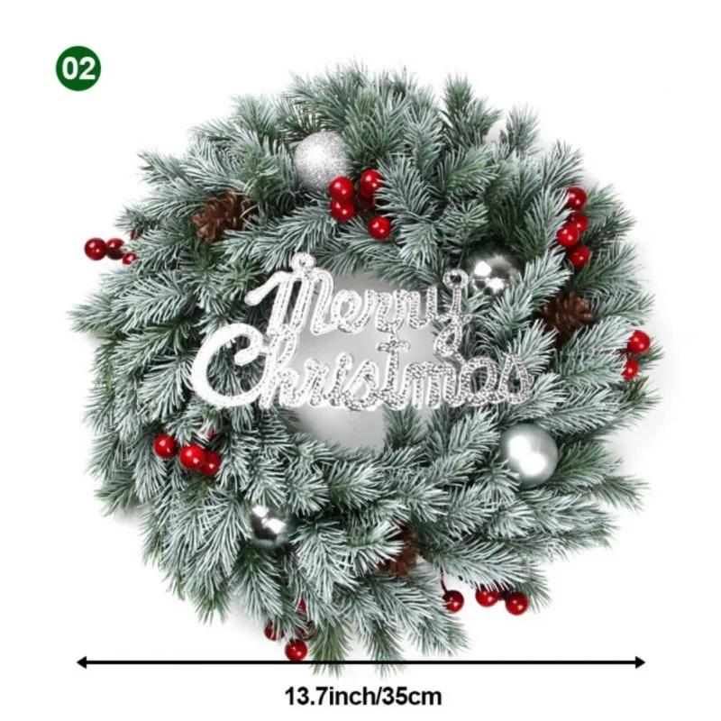 35cm Merry Christmas Wreath Front Door Artificial Pine Needle Snow Garland Christmas Decoration New Year Navidad Home Decor