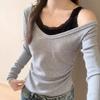 Autumn and Winter Pure Lace Fake Two Warm Top Female with Chest Pad Off-shoulder Long Sleeve Slim Bottom Shirt