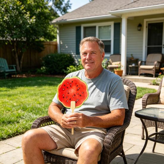 1/2Pcs Watermelon Fan with Wooden Long Handle, Lightweight Decorative Round Hand Fan, Outdoor Portable Summer Cooling Fan