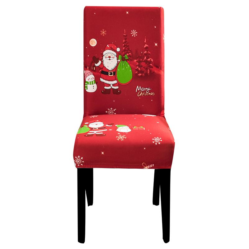 Christmas Chair Cover Dustproof 1 PCS Cartoon Santa Snowman Print Stretchable Fabric Anti Slip Removable New Year Party Decoration