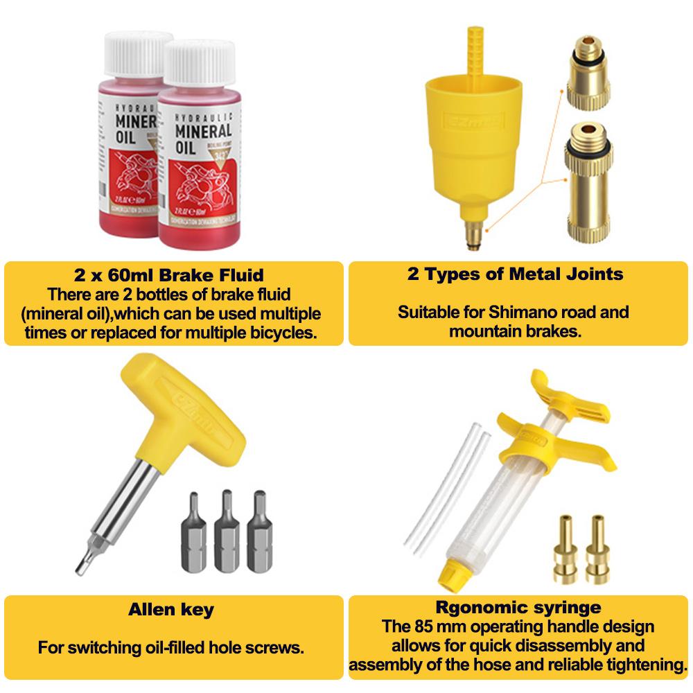 Brake Bleed Kit for Shimano Hydraulic Brakes, Brake Fluid Change Hydraulic Kits, Including 2Pcs 60ml Brake Fluid Mineral Oil