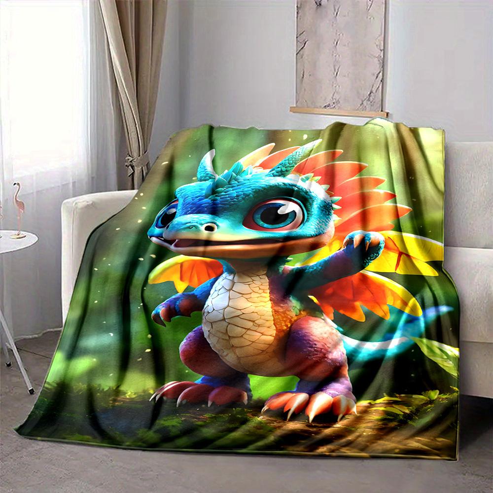 1ks Fantasy deka s drakem, Lehká flanelová přehozová deka na pohovku, postel, cestování, kempování, obývací pokoj, kancelář, gauč, křeslo a postel
