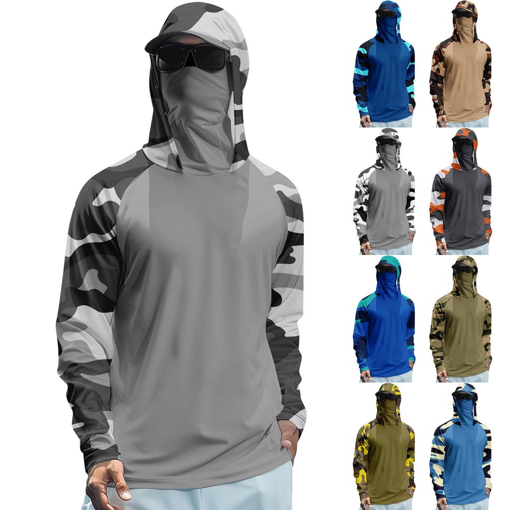 Long Sleeve Fishing Shirts for Men Sun Hoodie Hooded Sun Shirts Fishing Hoodie Camo Hoodie for Outdoor Activities