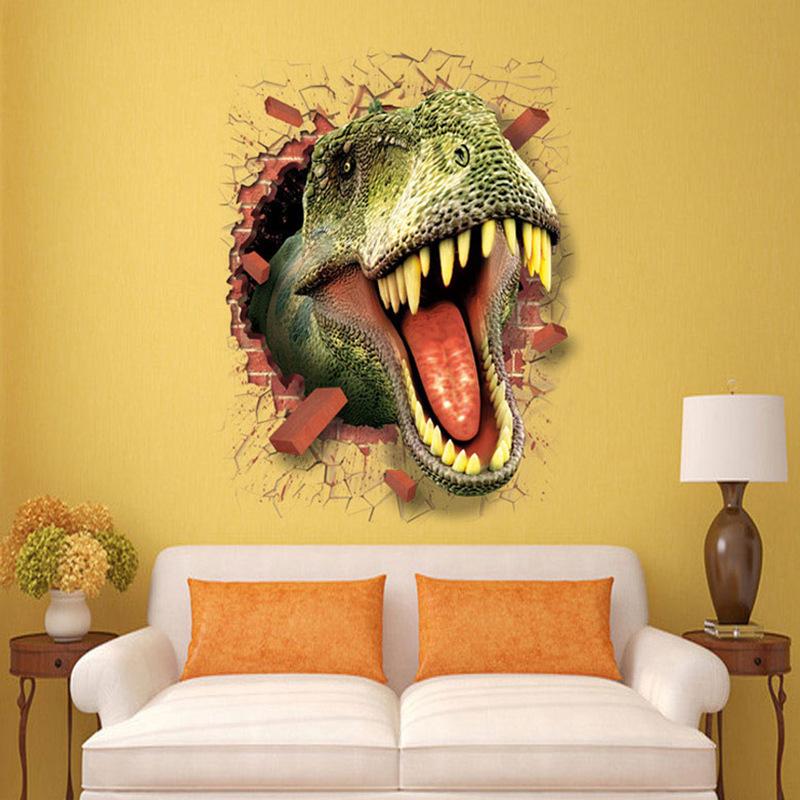 Dinozor Kırık Duvar 3D Vinil Duvar Kağıdı Çıkartmaları Çocuk Odası Ev Kulüp Jurassic Hayvanlar Dünyası Dekorasyonu