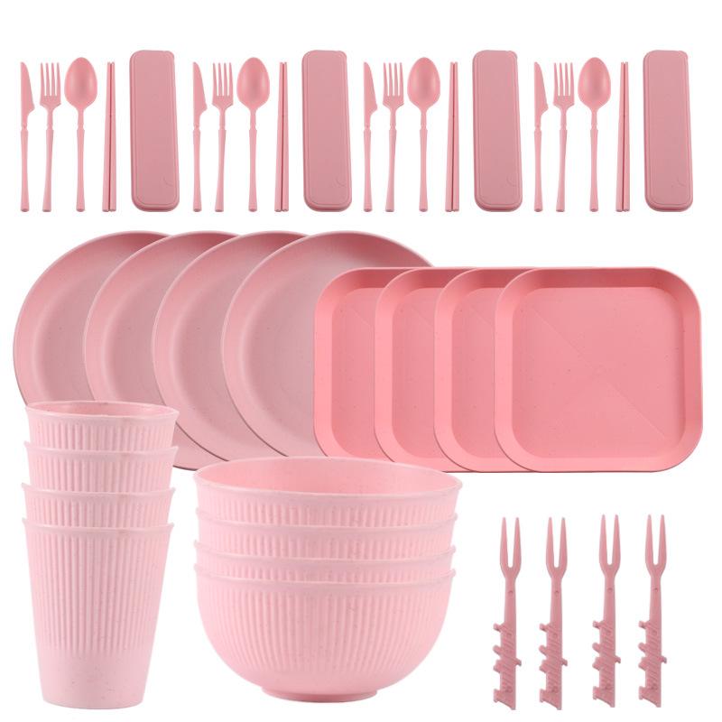 Nordic Wheat Straw Cutlery Set: Soup Bowl, Plate, Cup, Fork, Knife, Spoon, Gift.