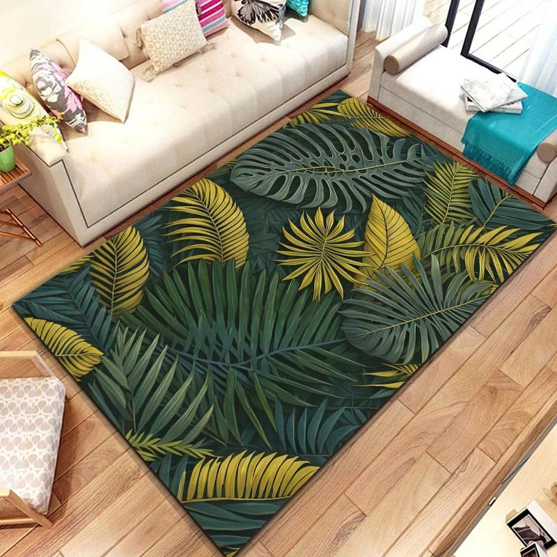Sommerlicher tropischer Blätterteppich mit Monstera-Blättern, geeignet für Wohnzimmer und Schlafzimmer, Fußmatte, hawaiianische Blatt-Bodenmatte