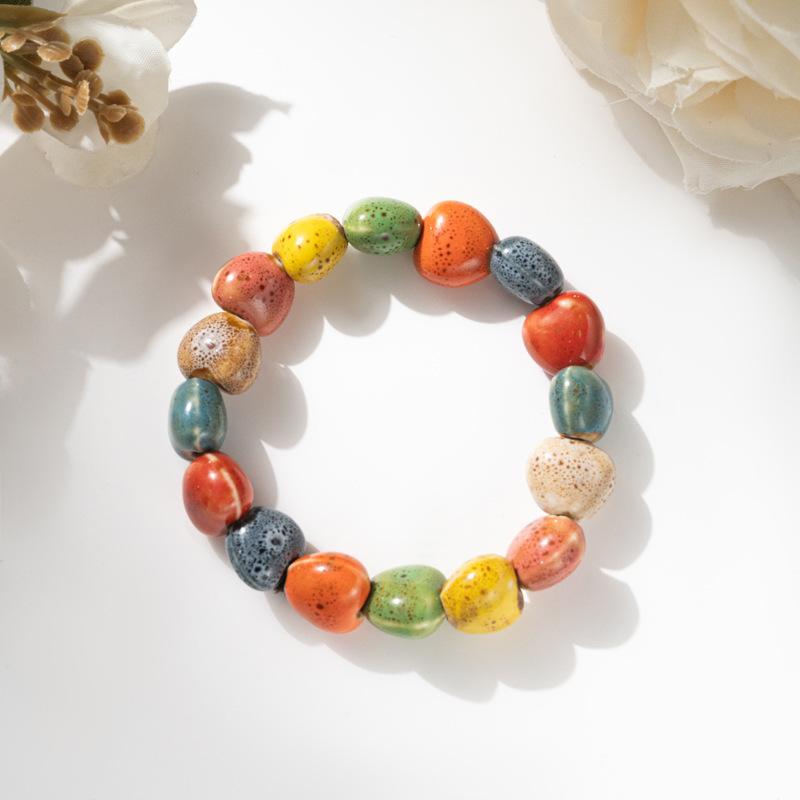 Retro Ceramic Bracelet - Chinese Style, for Both Men and Women, with Colorful Beads, Simple Design Hand Chain