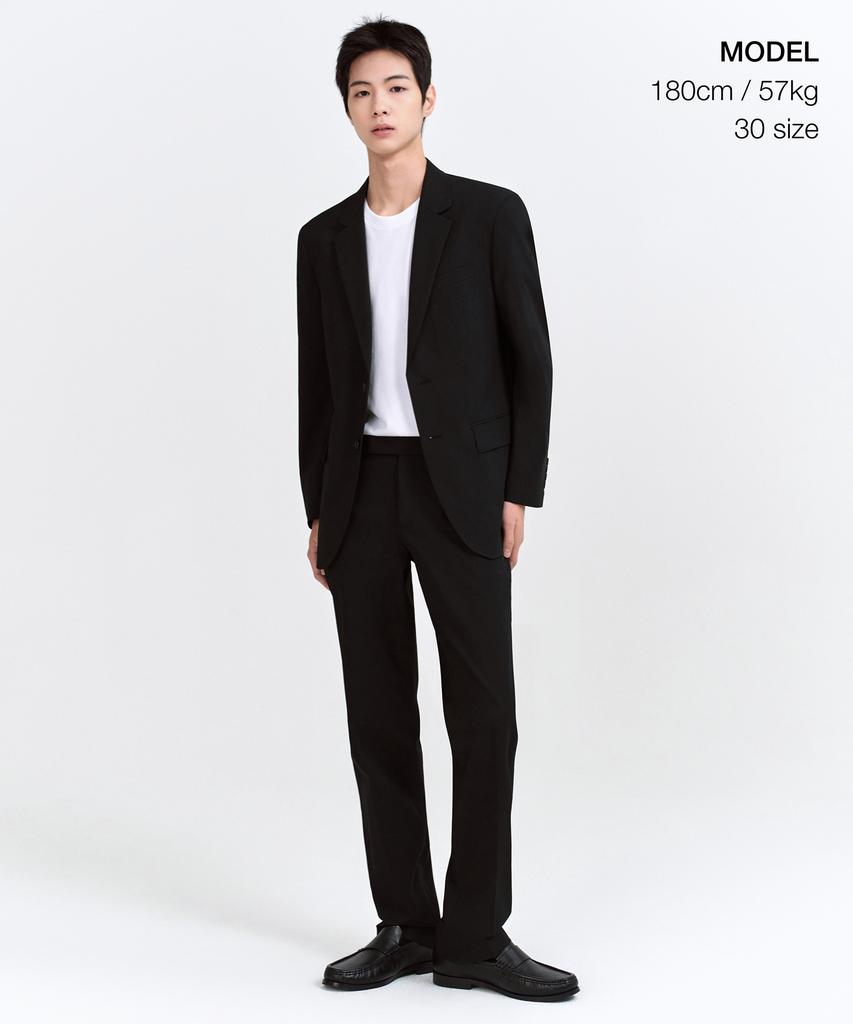 MUSINSA STANDARD [Cooltandard] Semi-Wide Hidden Elastic Waist Slacks [Black]