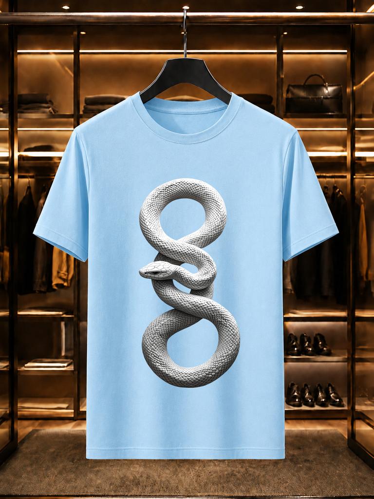 2026 New Arrival 100 Cotton Tshirt 3d Stereo Coiled White Snake Print Dark Style Crew Neck Casual Short Sleeve