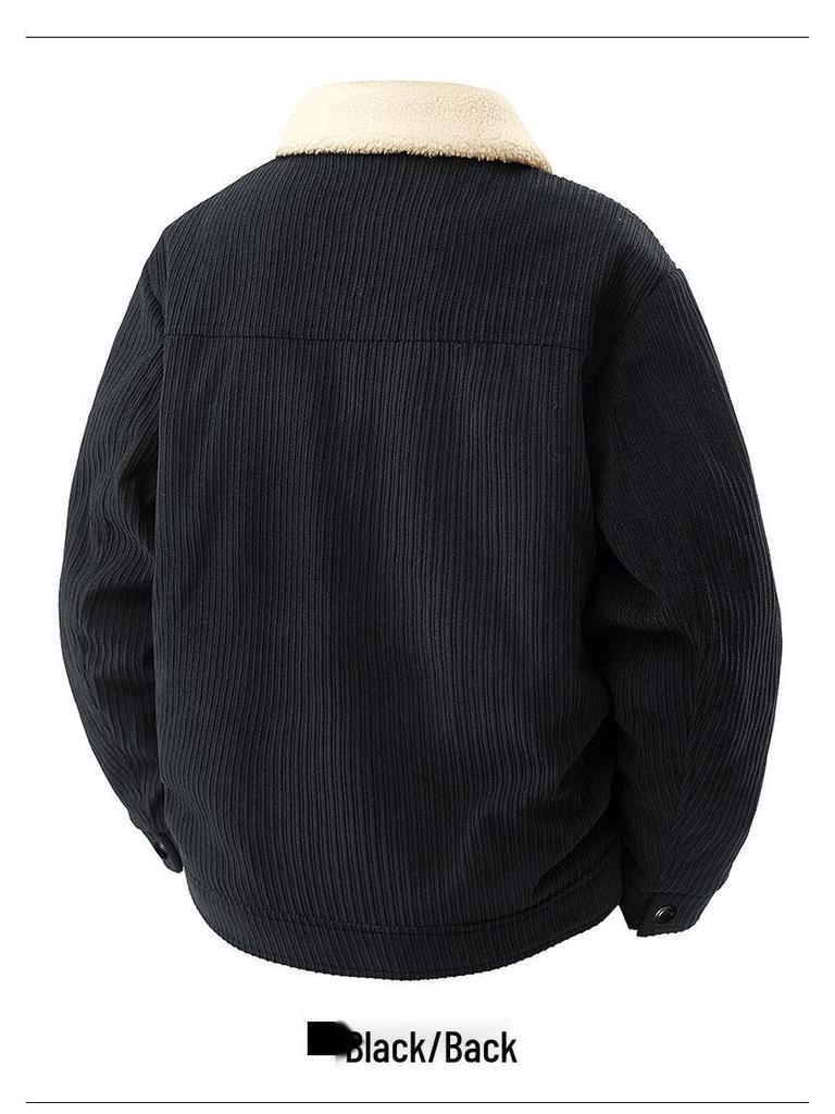 Herren Winter Cordjackett, Samt gefüttert, Reverskragen, Trendiger lockerer Schnitt, Lässiges vielseitiges Design