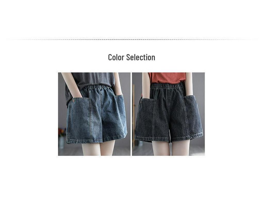 Women's Summer Korean Denim Shorts with Big Pockets - Loose, Slimming, Age-Reducing, Versatile, Wide-Leg, Plus-Size, Elastic Waist