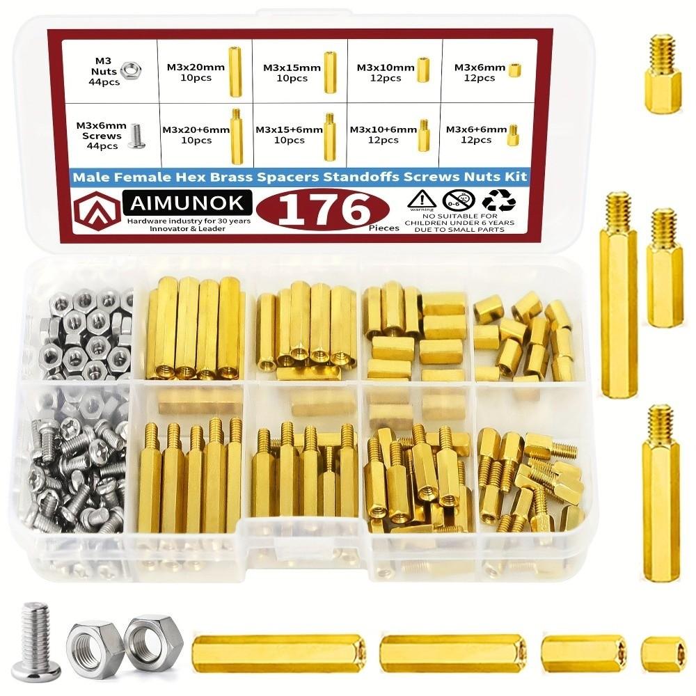 176pcs Thread Hex Motherboard Standoffs Brass Standoff Spacer  Motherboard Installation 176pcs