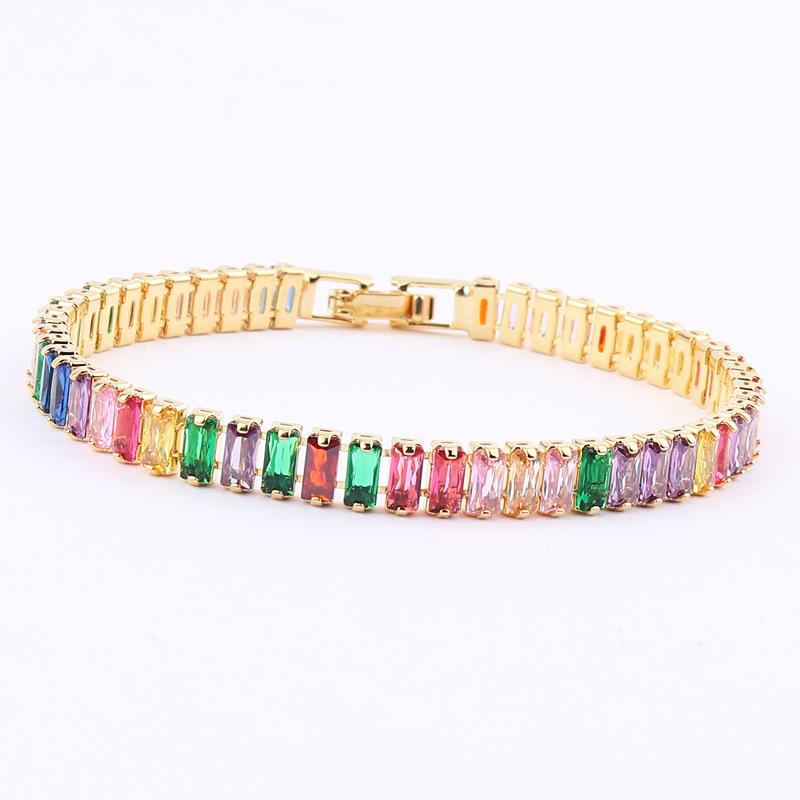 18K Gold Plated baguette Cubic Zirconia Bracelet For Women Men Luxury Jewelry Rainbow CZ Tennis Gorgeous Trendy Bangle Girl Gift