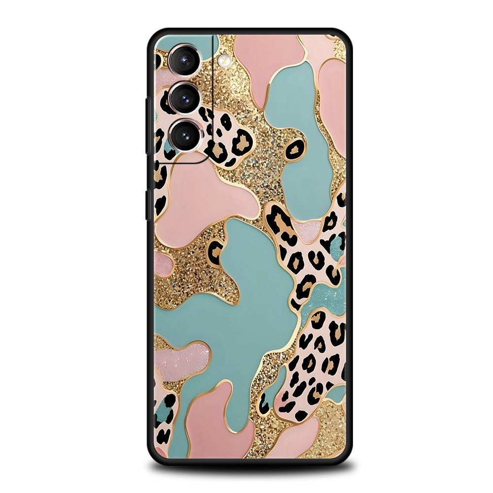 Phone Case For Samsung Galaxy S25 Edge S24 S23 S22 S21 Ultra S20 FE 5G S10 S10E S9 Plus Soft Cover Pink Leopard Print Pattern