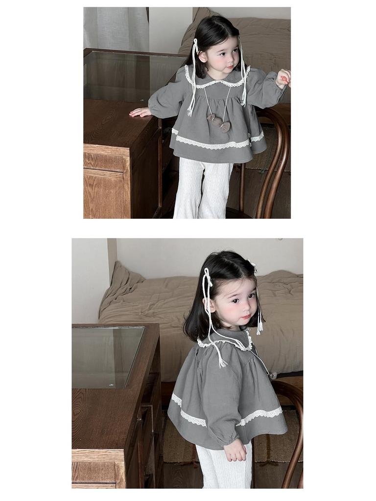 Set Autunnale da Ragazza Top Babydoll in Pizzo e Pantaloni - Stile Coreano