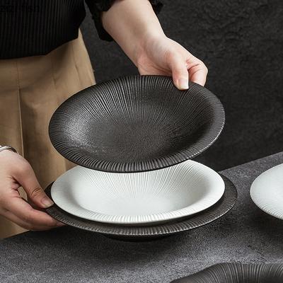 Matte Gestreifte Keramik Tiefer Teller Unregelmäßige Suppenschüssel Steakteller Dessert Snackteller Salatschüssel Künstlerische Konzeption Geschirr