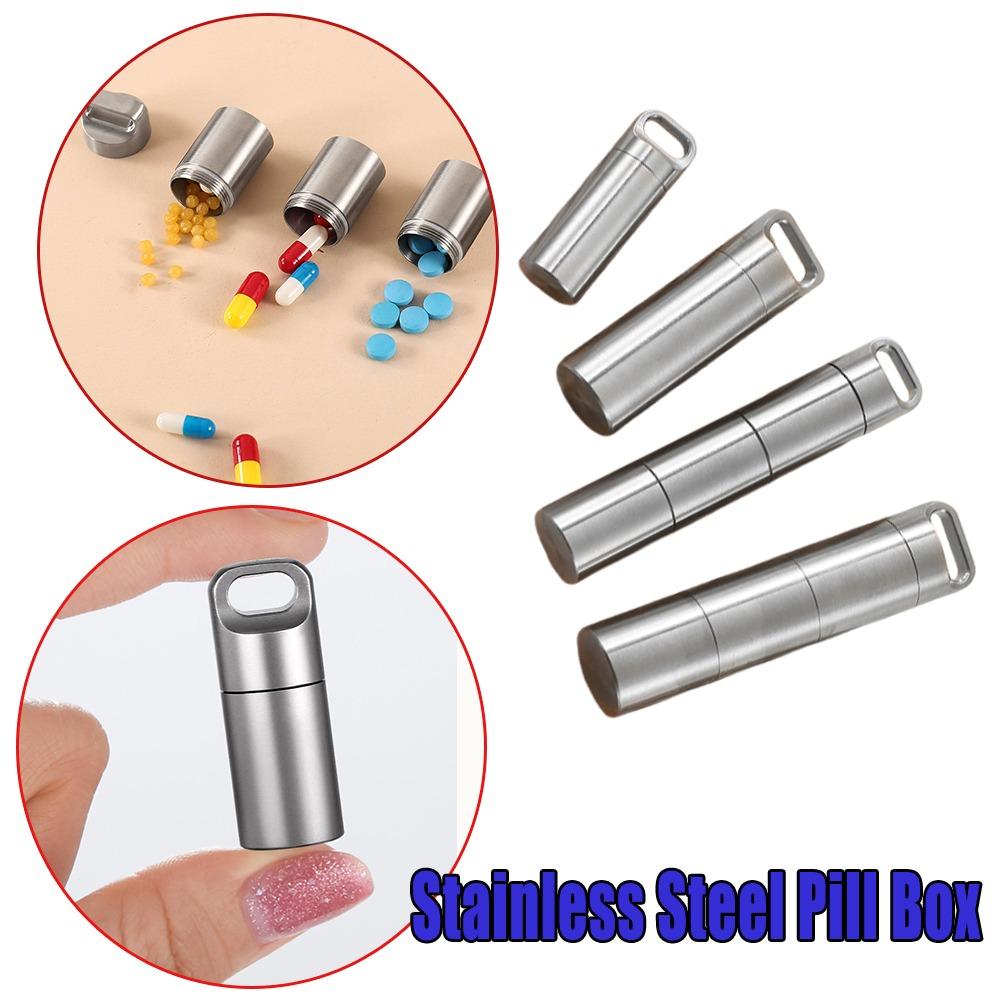Stainless Steel Pill Bottle Travel Medicine Container Waterproof Portable Pill Organizer Small Box Elderly First Aid Emergency