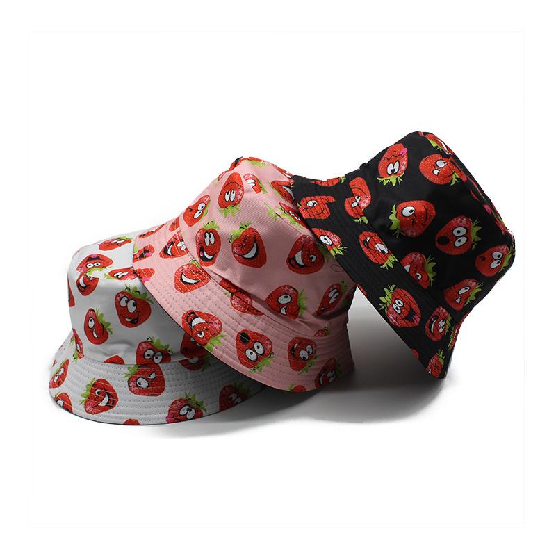 Creative Printing Cartoon Bucket Hat Strawberry Fruit DoubleSided Pot Hat Men'S And Women'S Casual Sun Hat