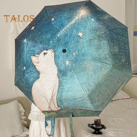 Cartoon Cat Umbrella UPF 50+ Sun Blocking UV Protection Travel Mini Umbrella Portable Lightweight Windproof Waterproof Pocket Folding Sun Rain