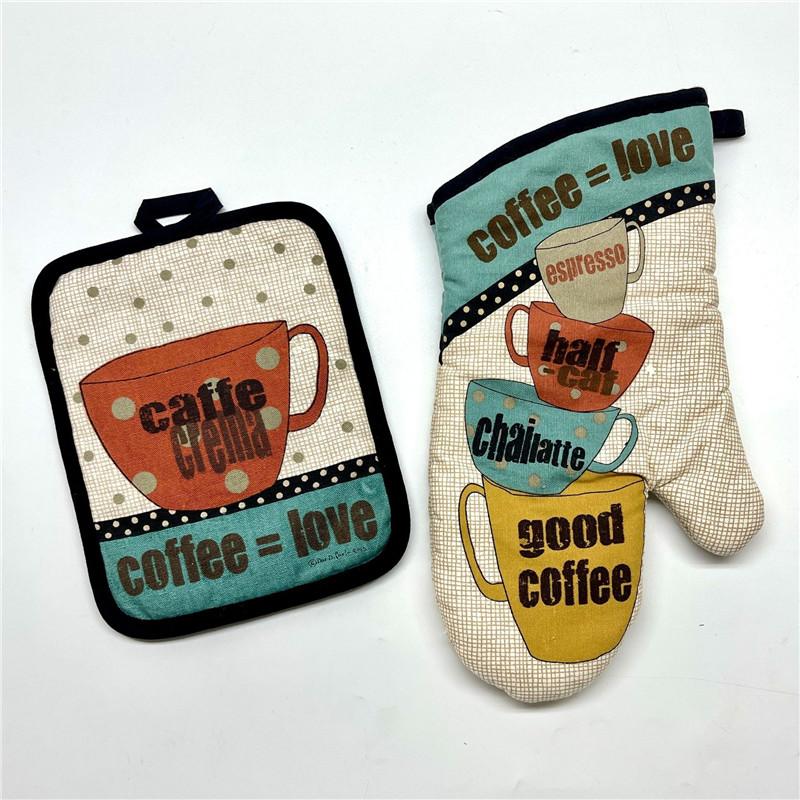 2Pcs/set Vintage Colorful Printed Cotton Heat Resistant Table Placemat With Oven Mitts Baking Glove Kitchen Tool