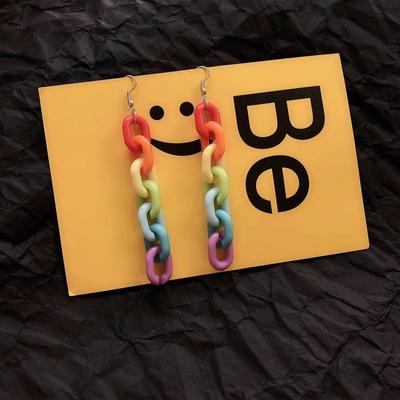 Harajuku Style Rainbow Acrylic Chain Earrings – Colorful Candy Ear Clips for Women