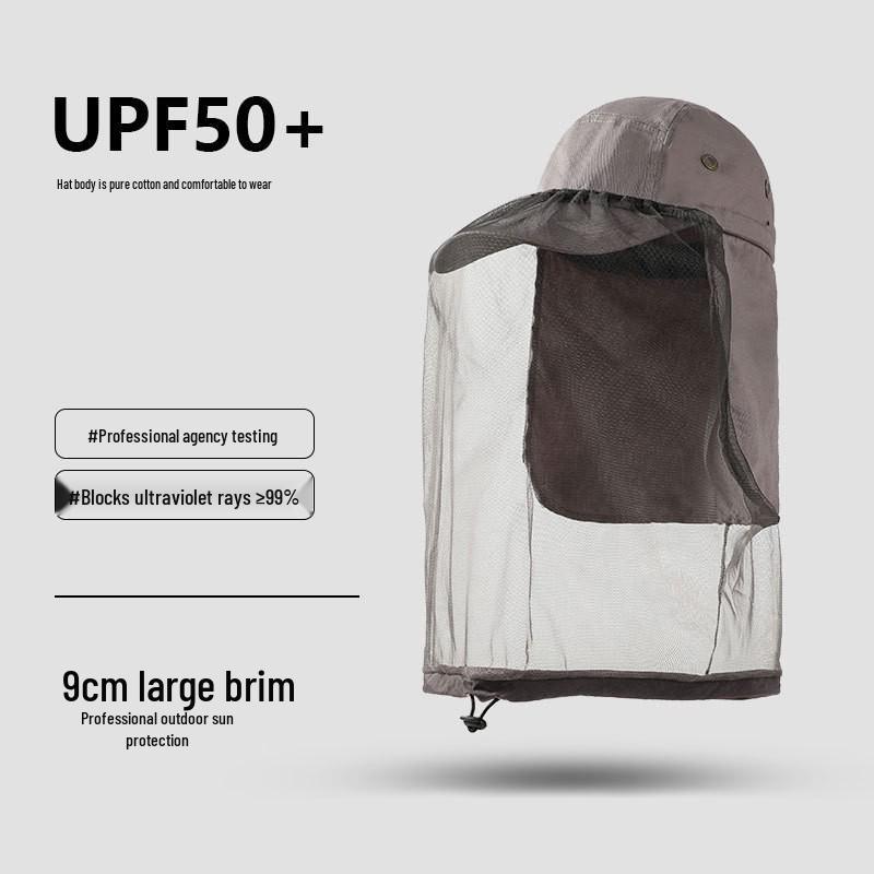 Men's Large Brim UV-Blocking Fishing Hat with Insect-Proof Net