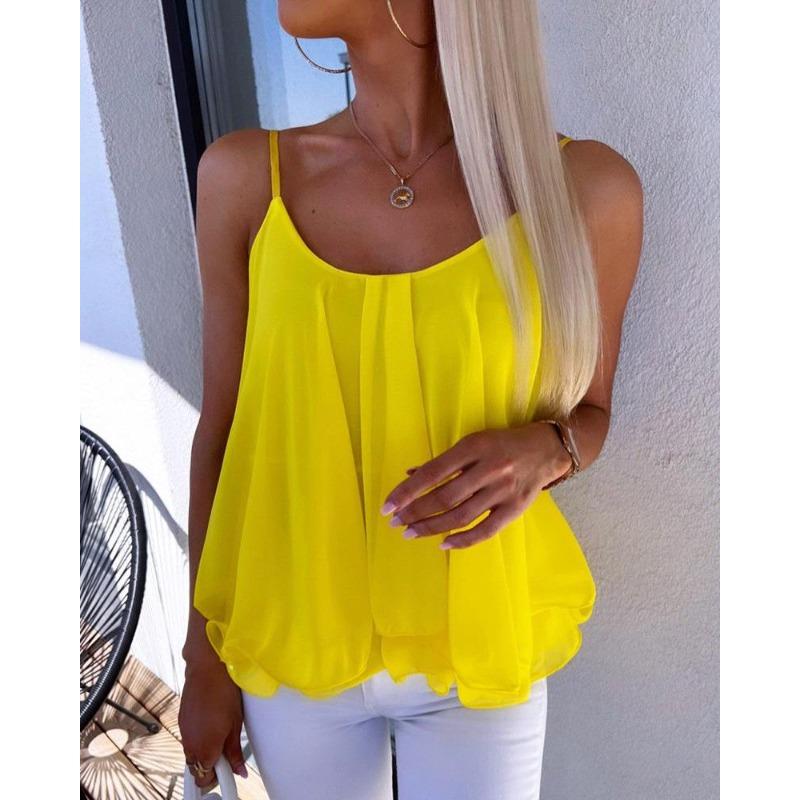 2026 Summer European & American Casual Spaghetti Strap Loose Chiffon Women s Tank Top S