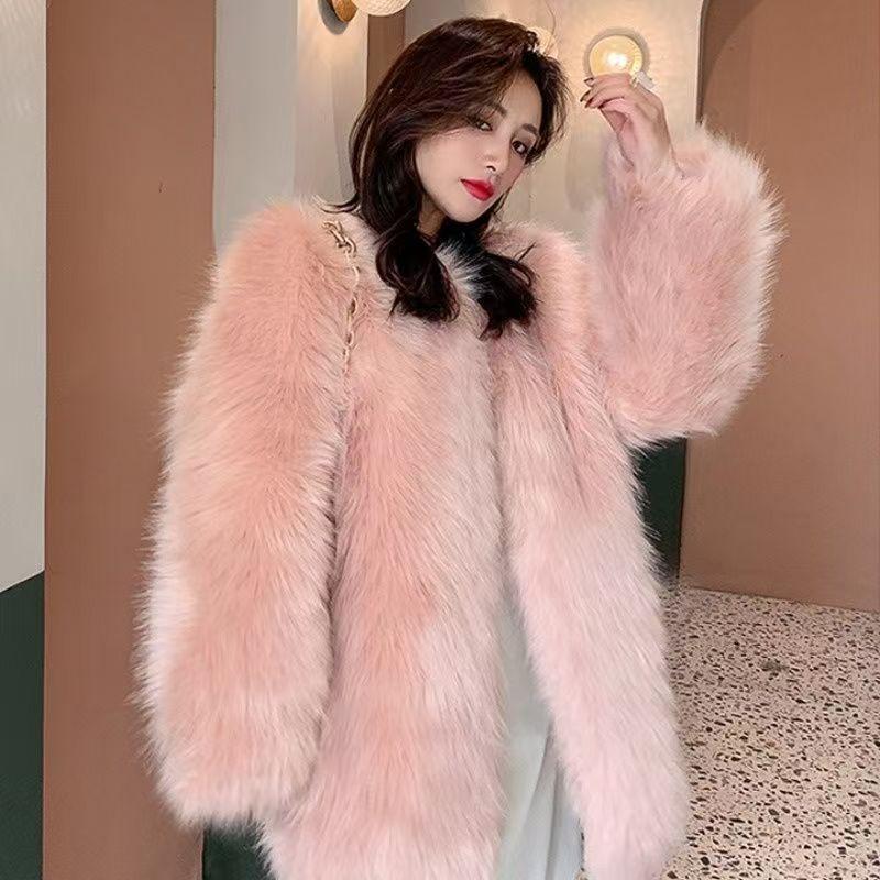 Autumn and Winter New Fashion Imitation Fox Fur Coat Women's Clothing Medium and Long Temperament Wool Coat