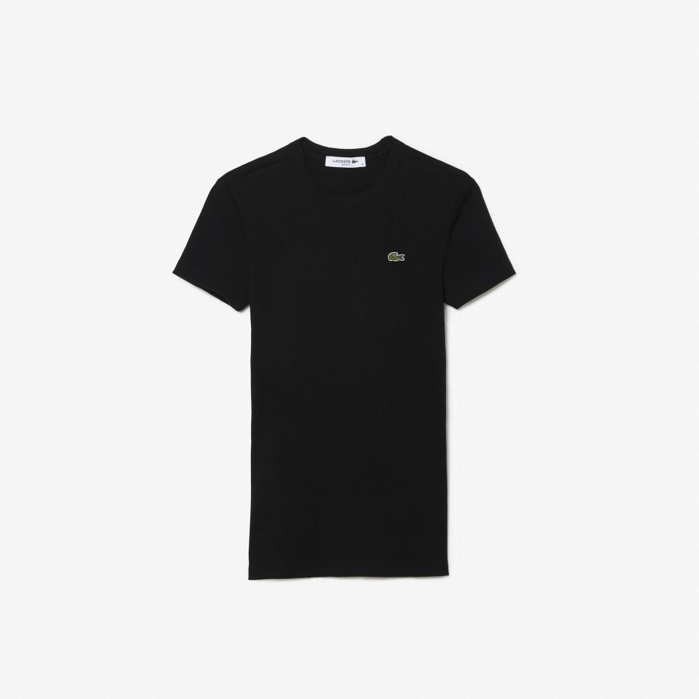 [lacoste] Women's Slim Fit Ribbed Short Sleeve T-shirt TF5538-56G031