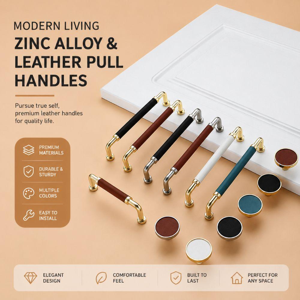 Nordic Wardrobe Door Handles Zinc Alloy Cabinet Drawer Knobs Leather Hardware Handle  Multipurpose