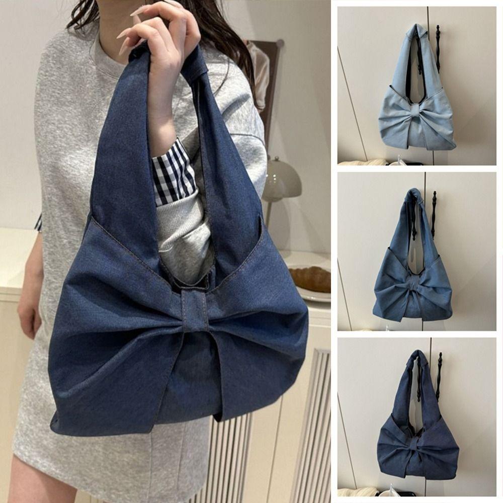 Lightweight Bow Denim Bag Casual Women's Tote Bag Trendy Bow Shoulder Bag  Girls