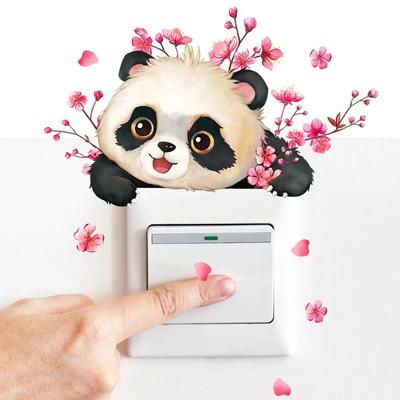 Home Wall Fashion Creative Cartoon Panda Bird Flower Switch Sticker Kids Room Bedroom Mural Self-adhesive Cute Animals Decal