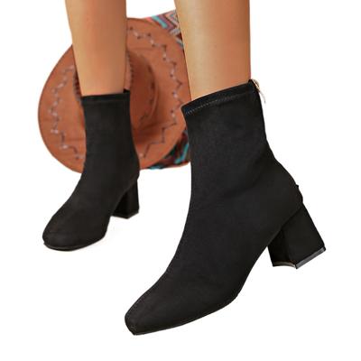 Leopard Print Square Toe Thick Heel Fashion Women's Boots Suede Autumn and Winter High Heels Short Boots Plus Size 35-43